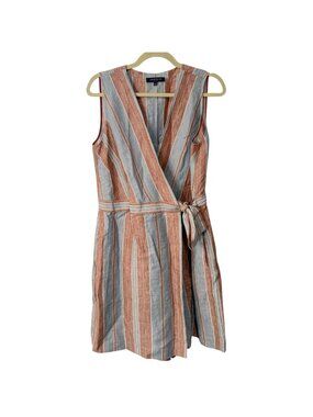 Lafayette 148 New York Womens Size 8 Romper Wrap Linen Oaklyn Sleeveless Striped